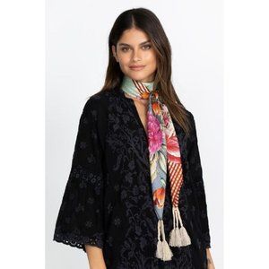 Johnny Was Milly Silk Scarf Square Large Pink Red Floral Tassels Scarves New